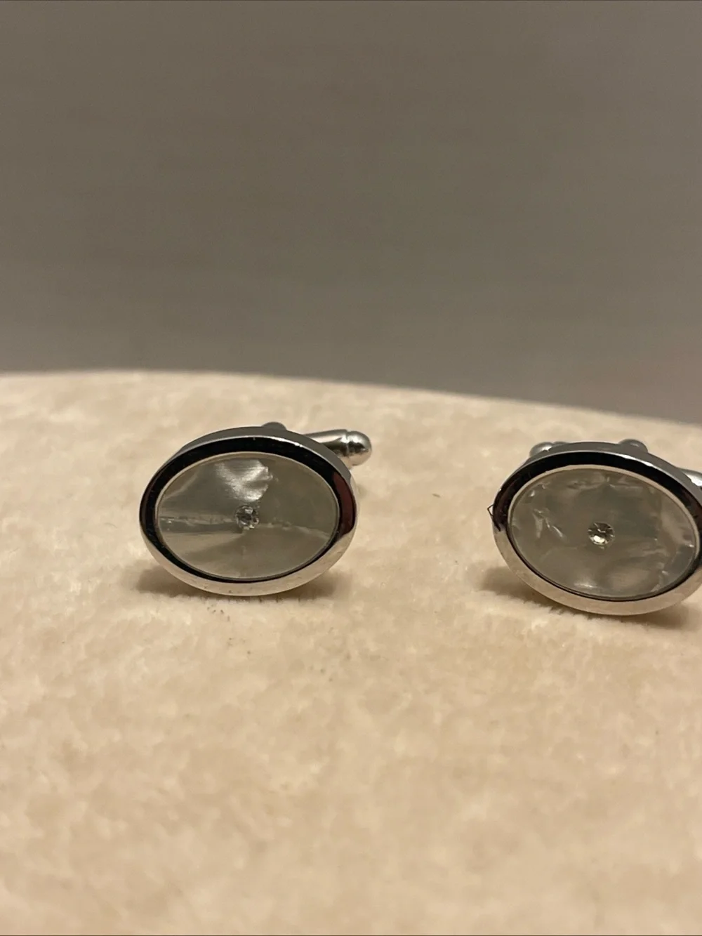 Silver-Tone Oval Mother of Pearl Cufflinks - Men Accessories